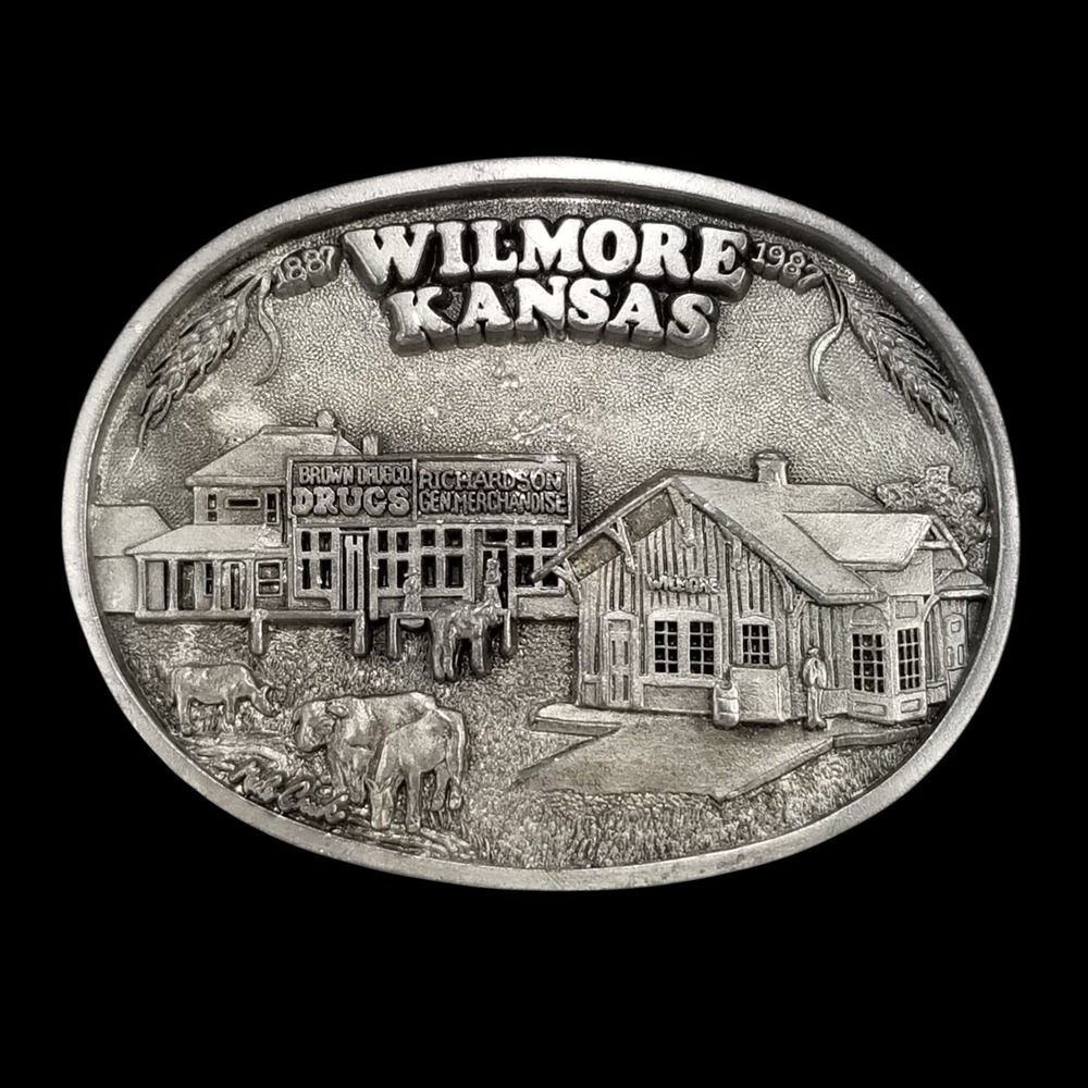 Western Associates‎ Belt Buckle Wilmore Kansas Centennial 1987 Vintage Farming